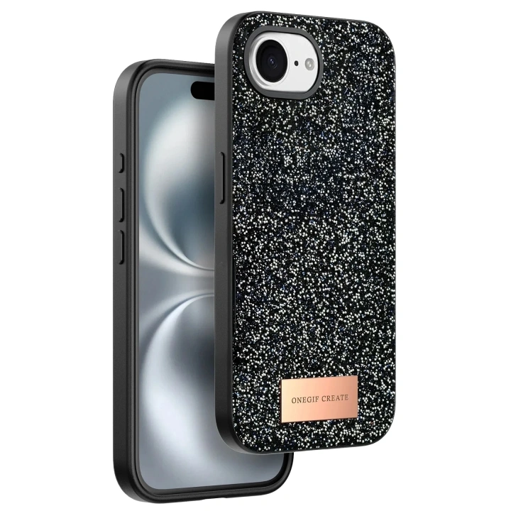 Mey İthalat®   iPhone 16E Bright Simli Kapak - Siyah