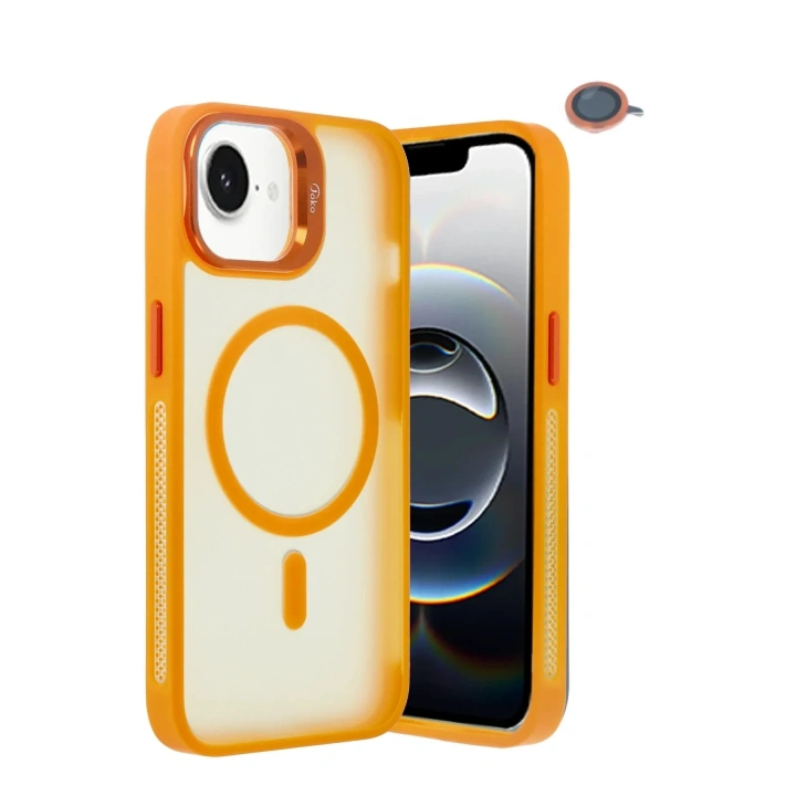 Mey İthalat®  iPhone 16E Flet Lens Magsafe Kapak - Turuncu