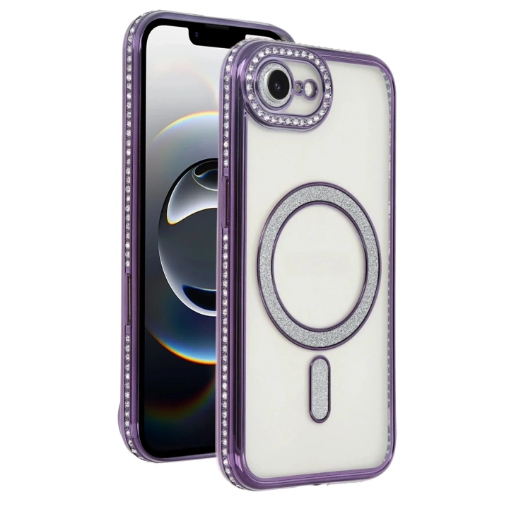 Mey İthalat®   iPhone 16E Joke Simli Magneticsafe Kılıf - Derin Mor