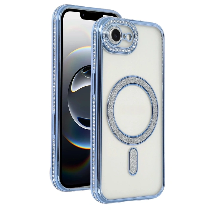 Mey İthalat®   iPhone 16E Joke Simli Magneticsafe Kılıf - Mavi