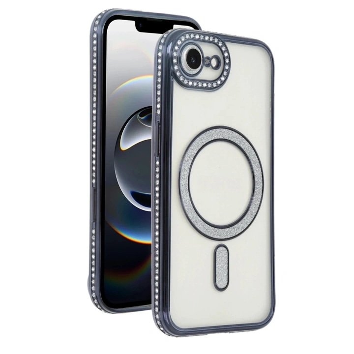 Mey İthalat®   iPhone 16E Joke Simli Magneticsafe Kılıf - Siyah
