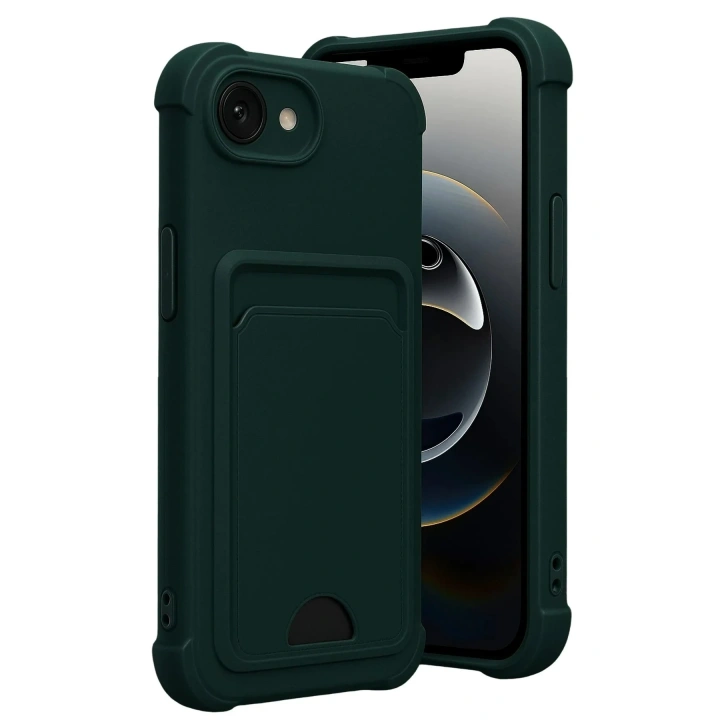 Mey İthalat®   iPhone 16E Kelvin Kartvizitli Silikon - Koyu Yeşil