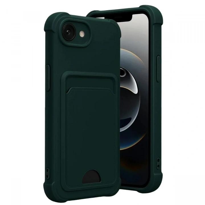 Mey İthalat®   iPhone 16E Kelvin Kartvizitli Silikon - Koyu Yeşil