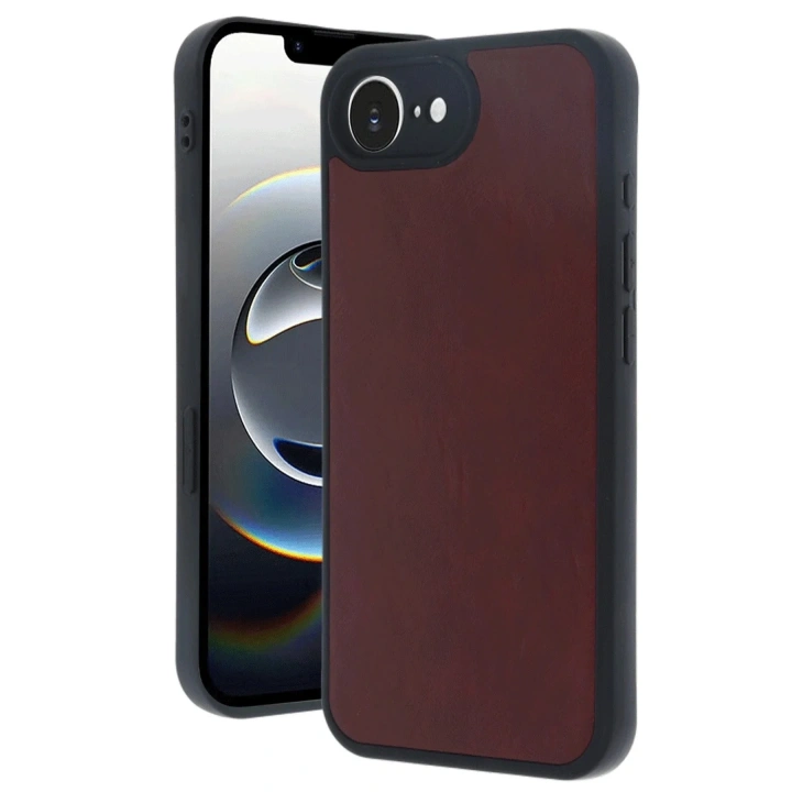 Mey İthalat®  iPhone 16E Kılıf Aras Deri Kapak - Bordo