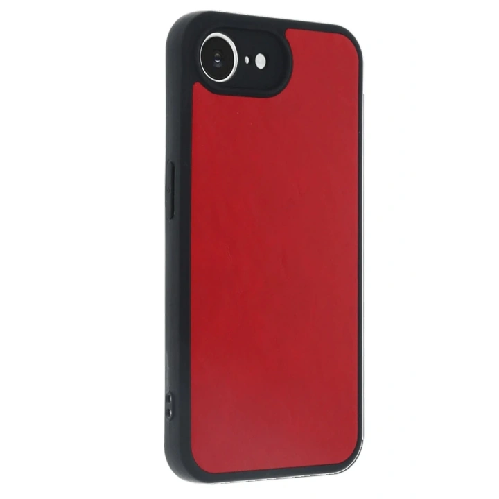 Mey İthalat®  iPhone 16E Kılıf Aras Deri Kapak - Kırmızı