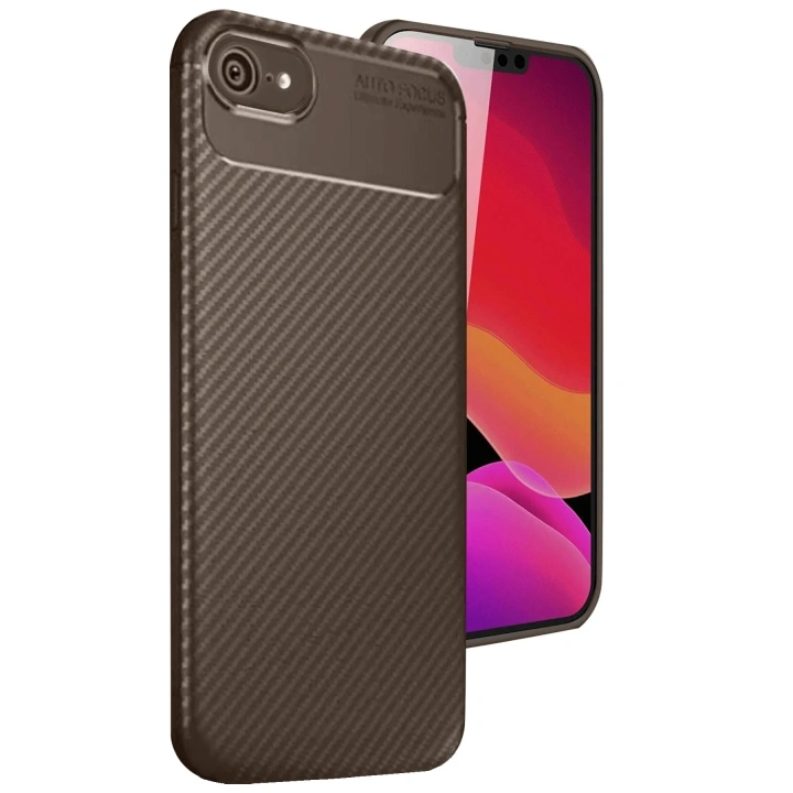 Mey İthalat®  iPhone 16E Kılıf Auto Focus Karbon Kapak - Kahverengi