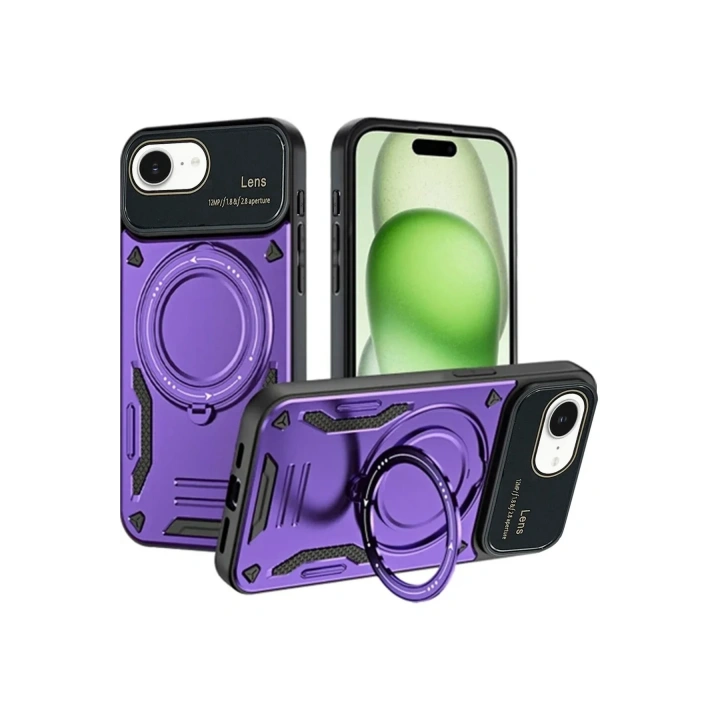 Mey İthalat®  iPhone 16E Kılıf Joy Lens Standlı Kapak - Mor