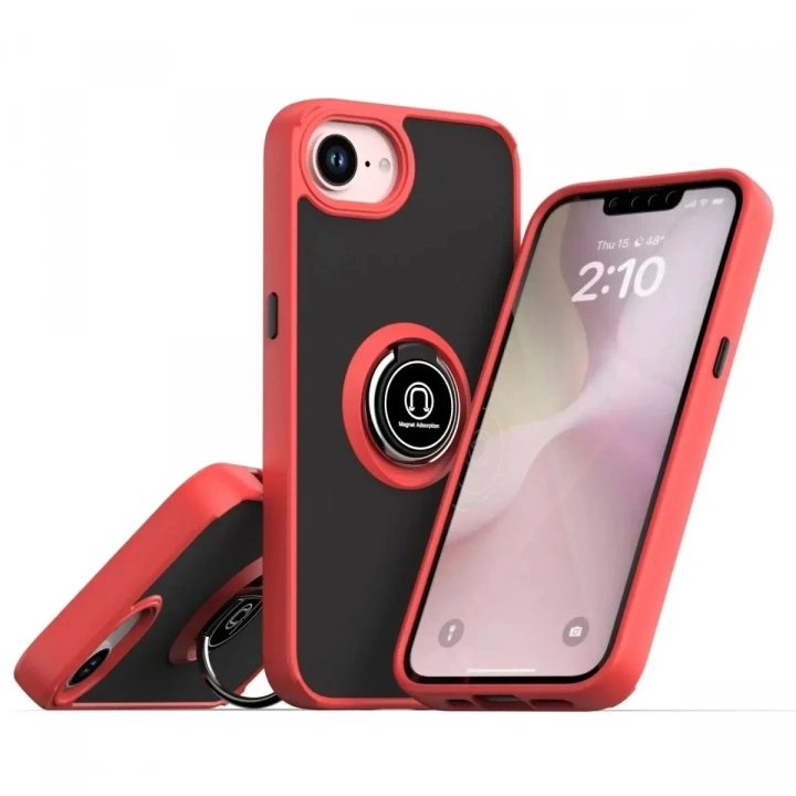 Mey İthalat®  iPhone 16E Kılıf Montreal Yüzüklü Silikon Kapak - Kırmızı