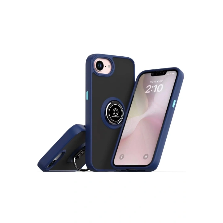 Mey İthalat®  iPhone 16E Kılıf Montreal Yüzüklü Silikon Kapak - Lacivert