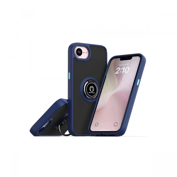 Mey İthalat®  iPhone 16E Kılıf Montreal Yüzüklü Silikon Kapak - Lacivert