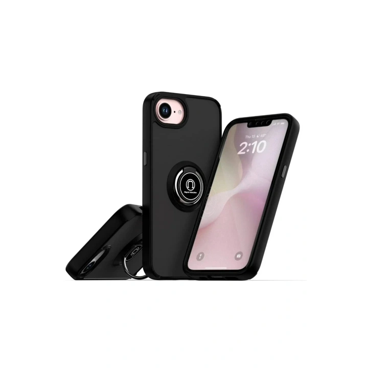 Mey İthalat®  iPhone 16E Kılıf Montreal Yüzüklü Silikon Kapak - Siyah