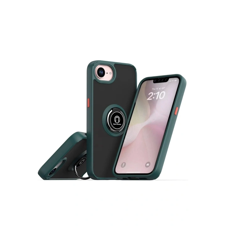Mey İthalat®  iPhone 16E Kılıf Montreal Yüzüklü Silikon Kapak - Yeşil
