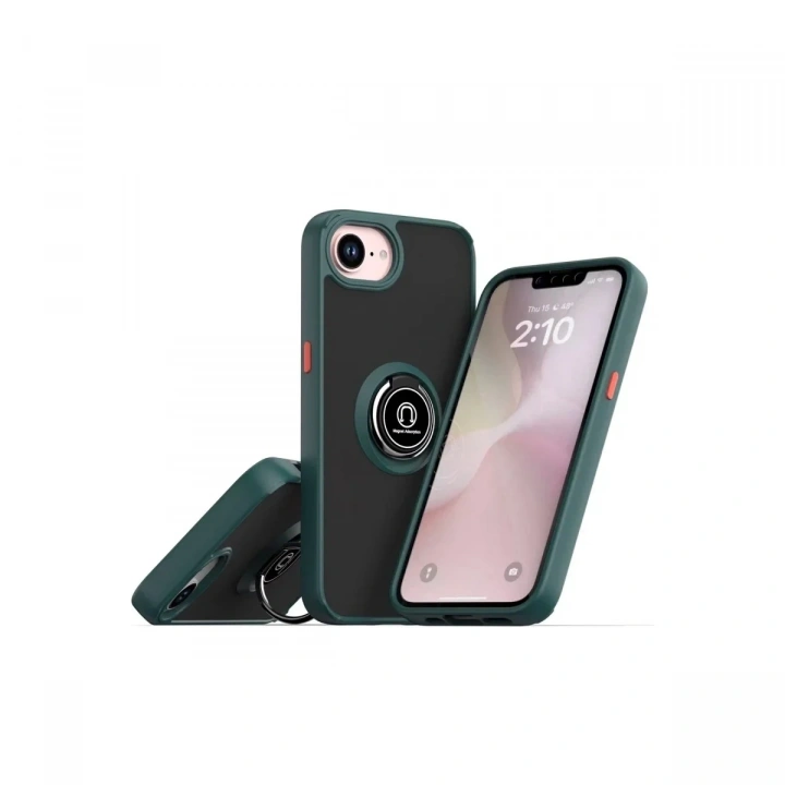Mey İthalat®  iPhone 16E Kılıf Montreal Yüzüklü Silikon Kapak - Yeşil