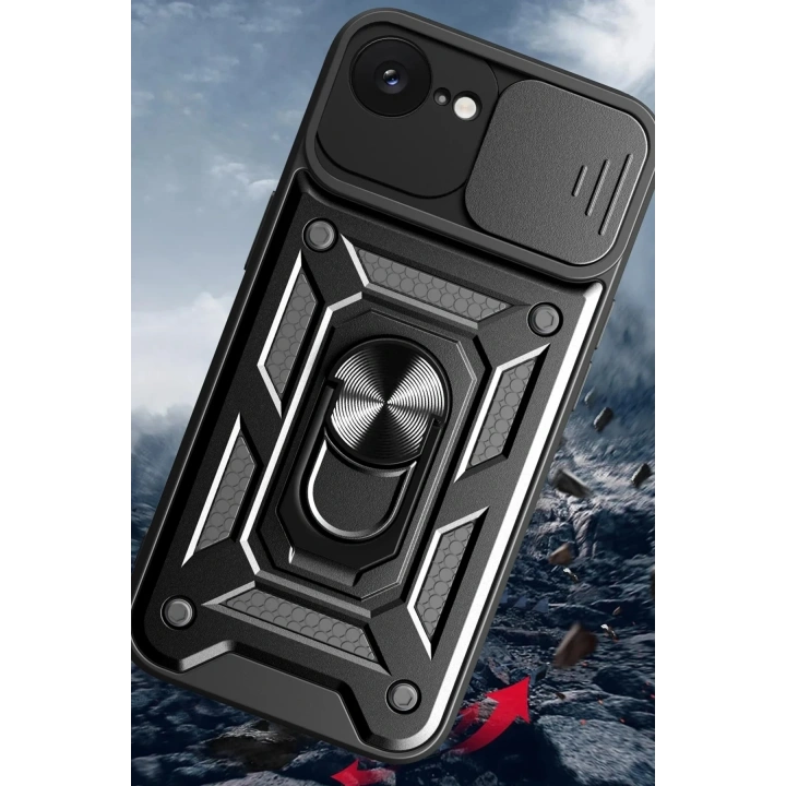 Mey İthalat®  iPhone 16E Kılıf Pars Lens Yüzüklü Silikon - Lacivert