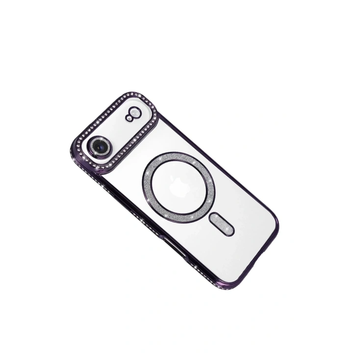 Mey İthalat®   iPhone 17 Air Joke Simli Magneticsafe Kılıf - Derin Mor
