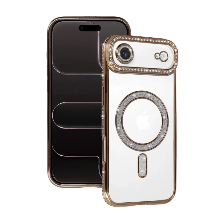 Mey İthalat®   iPhone 17 Air Joke Simli Magneticsafe Kılıf - Gold