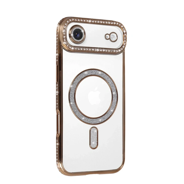 Mey İthalat®   iPhone 17 Air Joke Simli Magneticsafe Kılıf - Gold