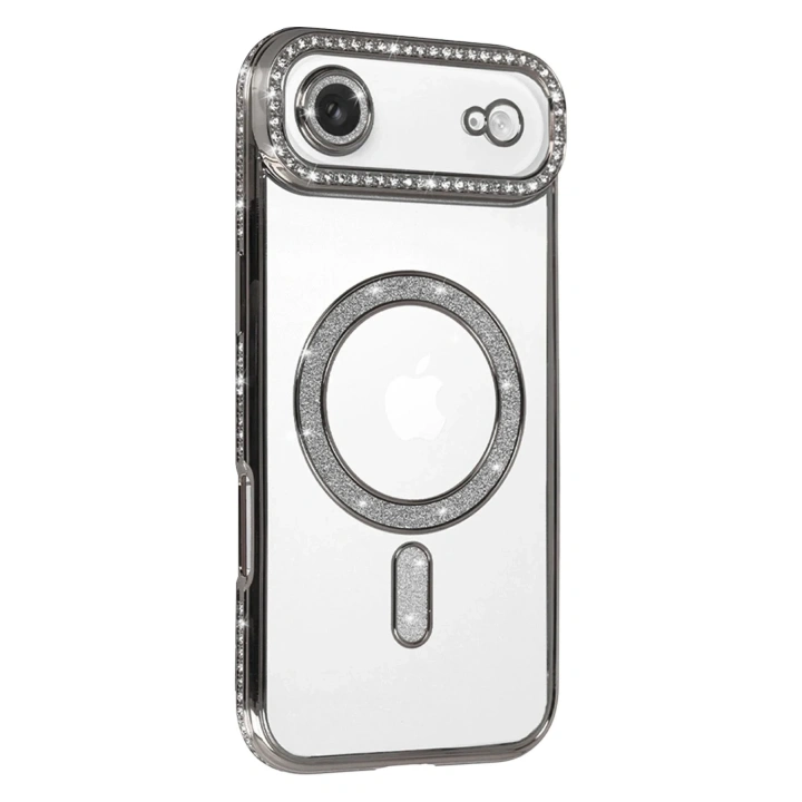 Mey İthalat®   iPhone 17 Air Joke Simli Magneticsafe Kılıf - Gümüş