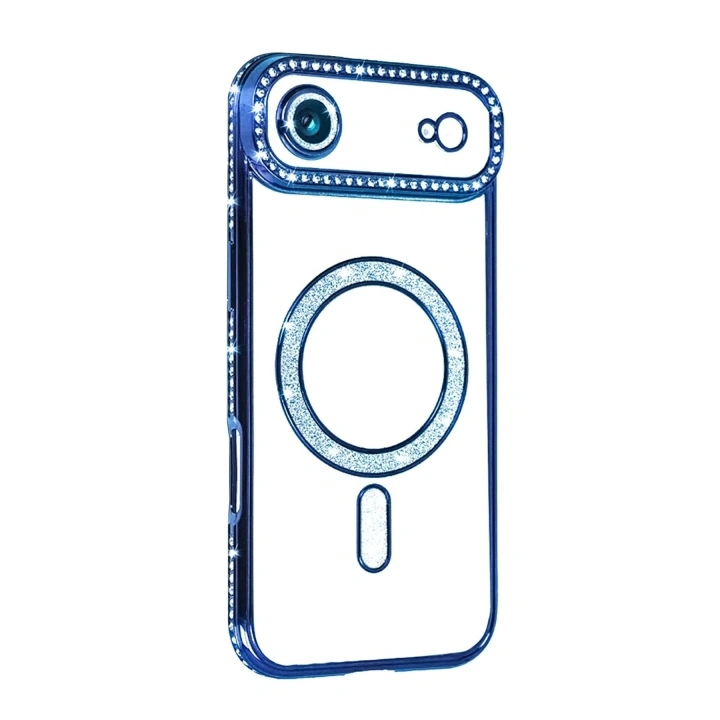 Mey İthalat®   iPhone 17 Air Joke Simli Magneticsafe Kılıf - Mavi