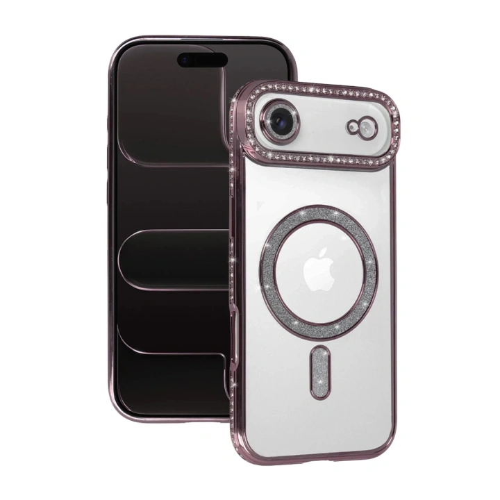 Mey İthalat®   iPhone 17 Air Joke Simli Magneticsafe Kılıf - Pembe