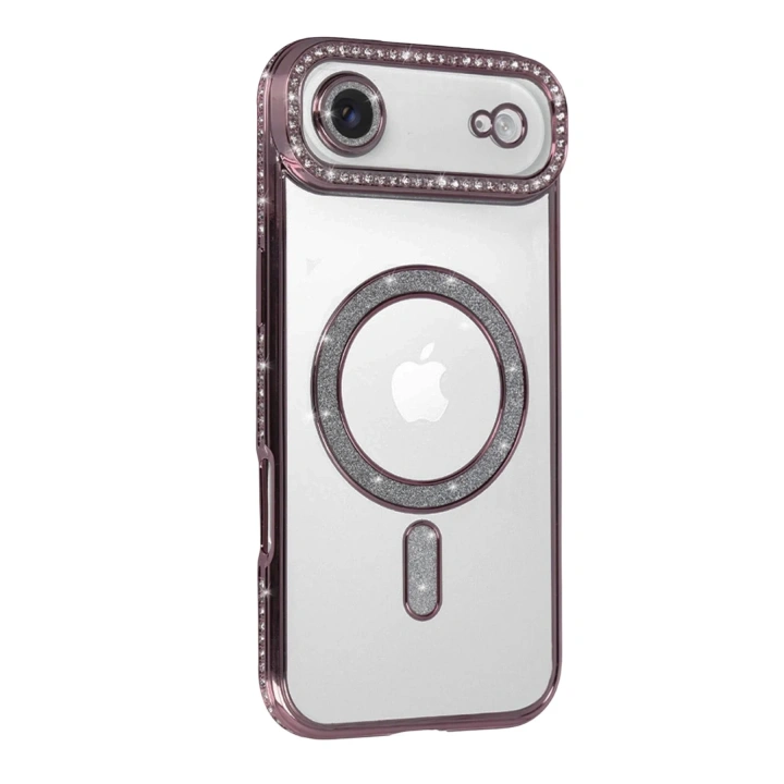 Mey İthalat®   iPhone 17 Air Joke Simli Magneticsafe Kılıf - Pembe