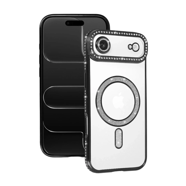 Mey İthalat®   iPhone 17 Air Joke Simli Magneticsafe Kılıf - Siyah