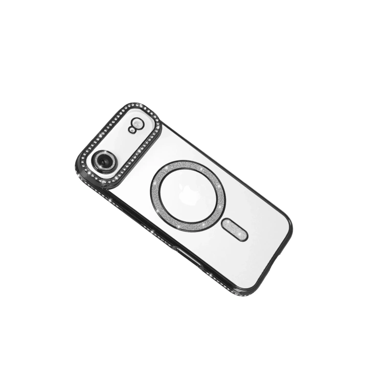 Mey İthalat®   iPhone 17 Air Joke Simli Magneticsafe Kılıf - Siyah