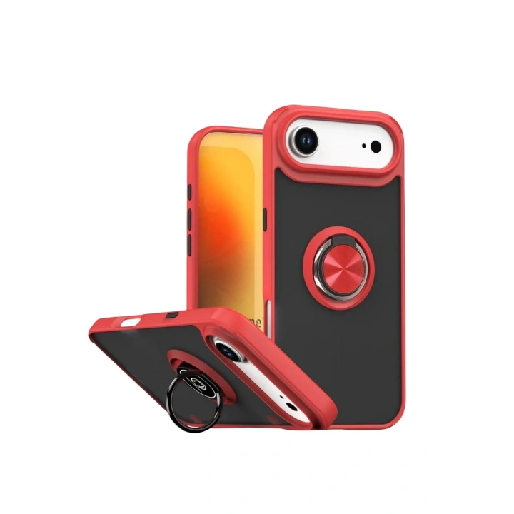 Mey İthalat®   iPhone 17 Air Montreal Yüzüklü Silikon Kapak - Kırmızı