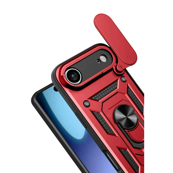Mey İthalat®   iPhone 17 Air Pars Lens Yüzüklü Silikon - Kırmızı