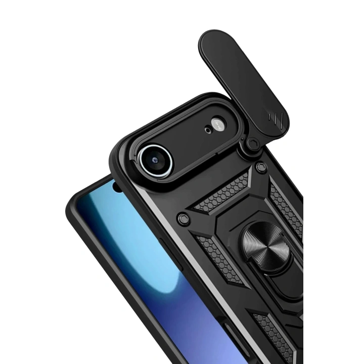 Mey İthalat®   iPhone 17 Air Pars Lens Yüzüklü Silikon - Siyah