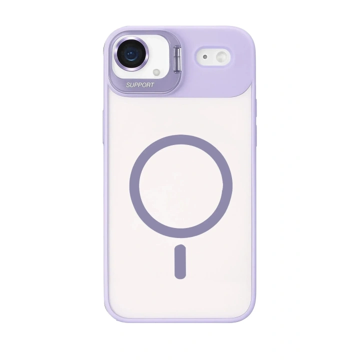 Mey İthalat®   iPhone 17 Air Remim Lensli Magsafe Standlı Kapak - Lila