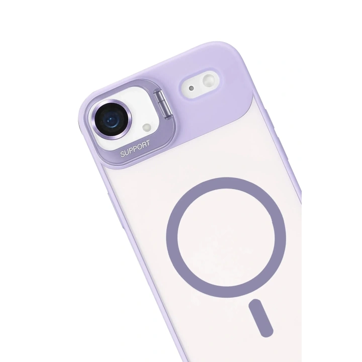 Mey İthalat®   iPhone 17 Air Remim Lensli Magsafe Standlı Kapak - Lila