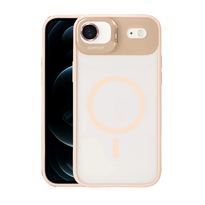 Mey İthalat®   iPhone 17 Air Remim Lensli Magsafe Standlı Kapak - Pembe