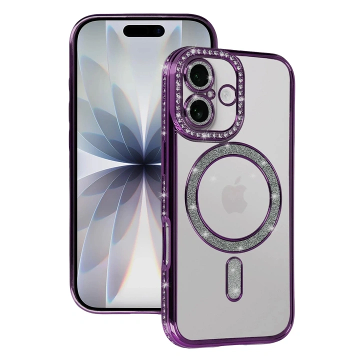 Mey İthalat®   iPhone 17 Joke Simli Magneticsafe Kılıf - Derin Mor
