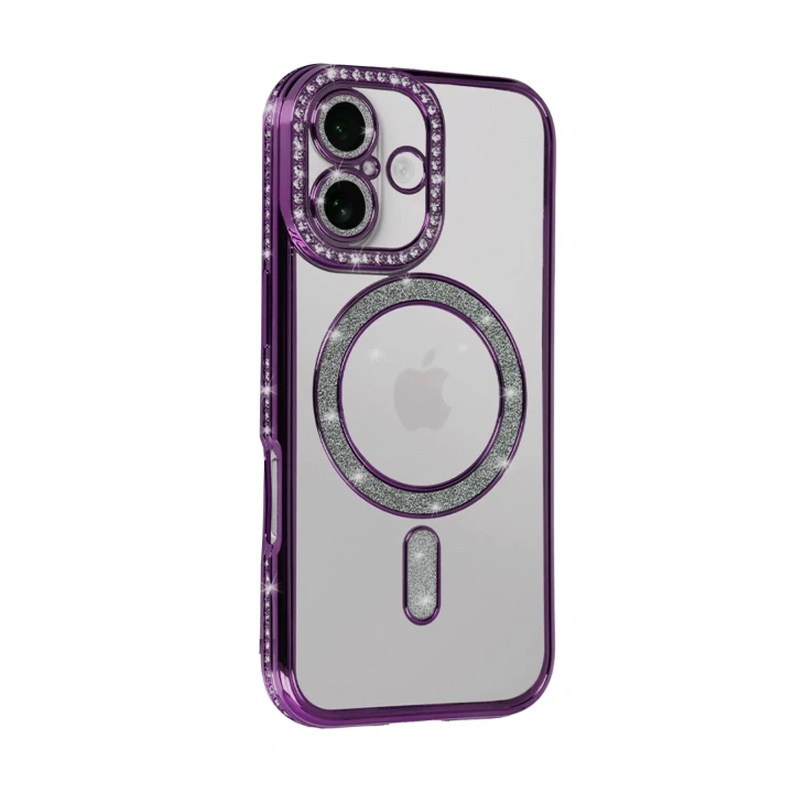 Mey İthalat®   iPhone 17 Joke Simli Magneticsafe Kılıf - Derin Mor