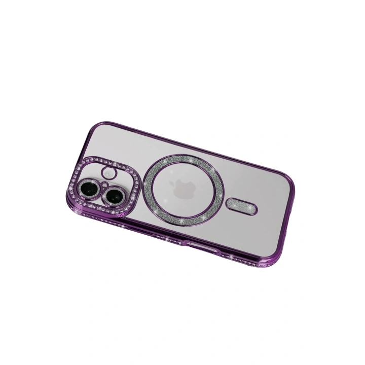 Mey İthalat®   iPhone 17 Joke Simli Magneticsafe Kılıf - Derin Mor