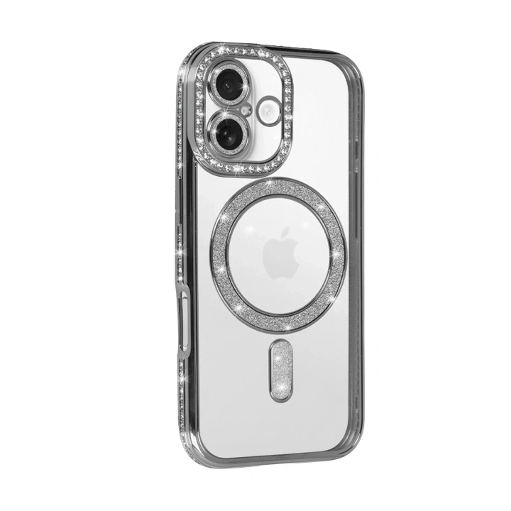 Mey İthalat®   iPhone 17 Joke Simli Magneticsafe Kılıf - Gümüş