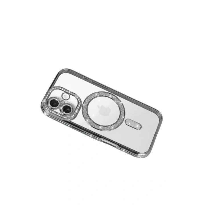 Mey İthalat®   iPhone 17 Joke Simli Magneticsafe Kılıf - Gümüş