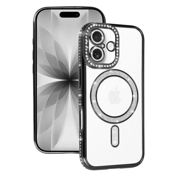 Mey İthalat®   iPhone 17 Joke Simli Magneticsafe Kılıf - Siyah