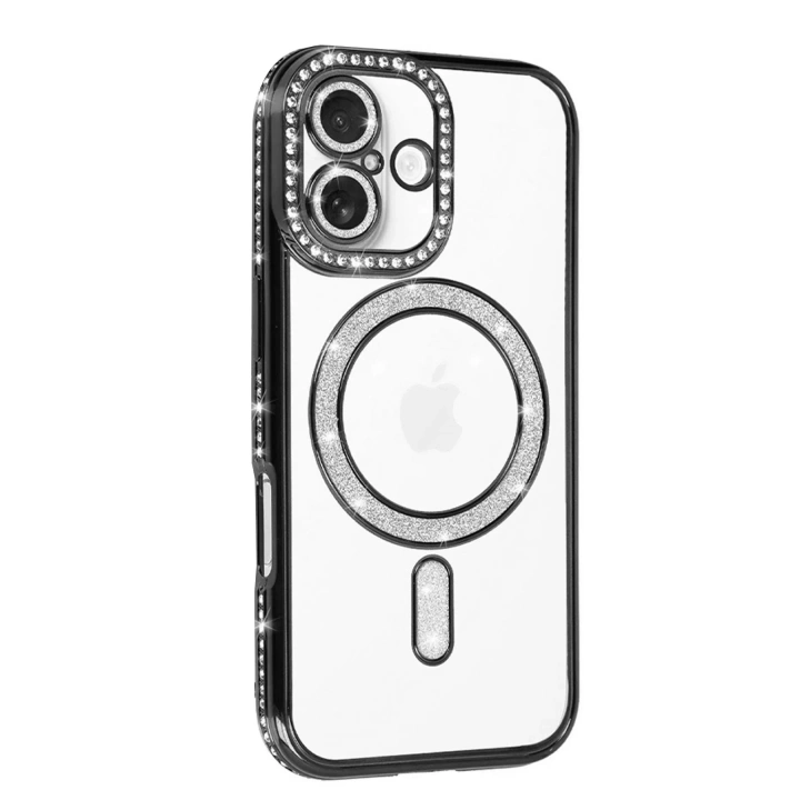 Mey İthalat®   iPhone 17 Joke Simli Magneticsafe Kılıf - Siyah