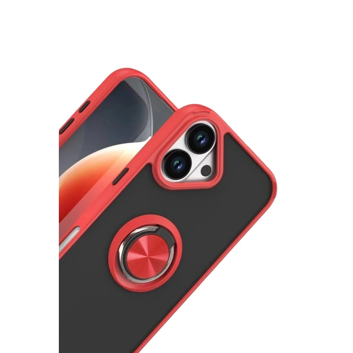 Mey İthalat®   iPhone 17 Montreal Yüzüklü Silikon Kapak - Kırmızı