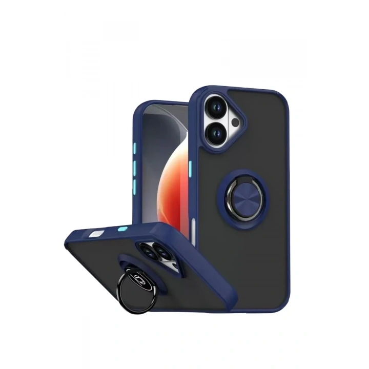 Mey İthalat®   iPhone 17 Montreal Yüzüklü Silikon Kapak - Lacivert