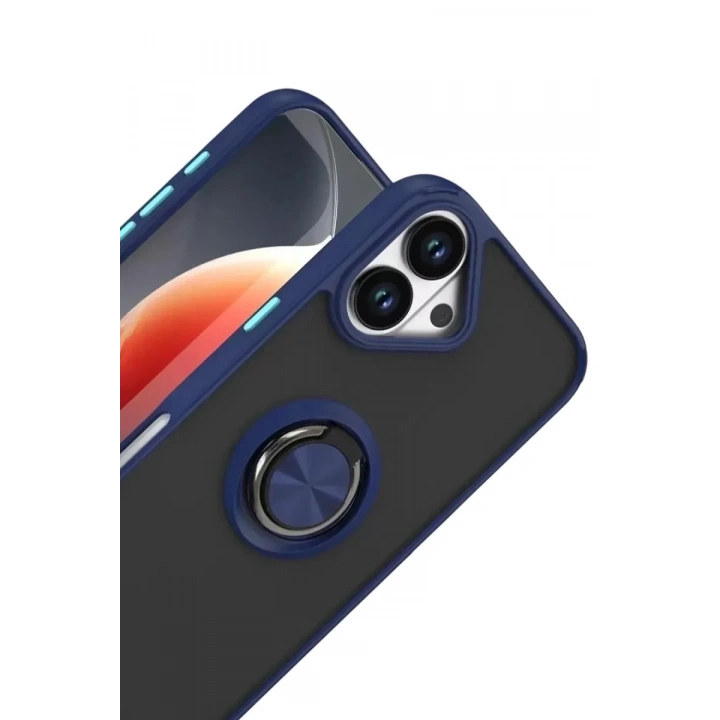 Mey İthalat®   iPhone 17 Montreal Yüzüklü Silikon Kapak - Lacivert