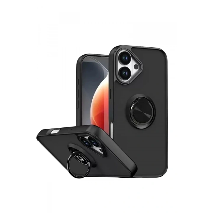 Mey İthalat®   iPhone 17 Montreal Yüzüklü Silikon Kapak - Siyah
