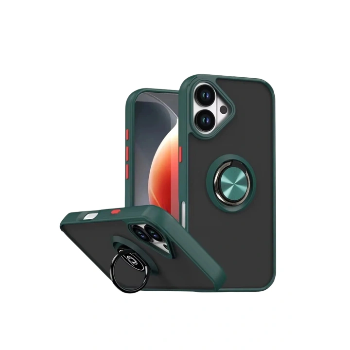 Mey İthalat®   iPhone 17 Montreal Yüzüklü Silikon Kapak - Yeşil