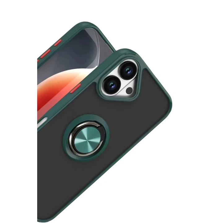 Mey İthalat®   iPhone 17 Montreal Yüzüklü Silikon Kapak - Yeşil