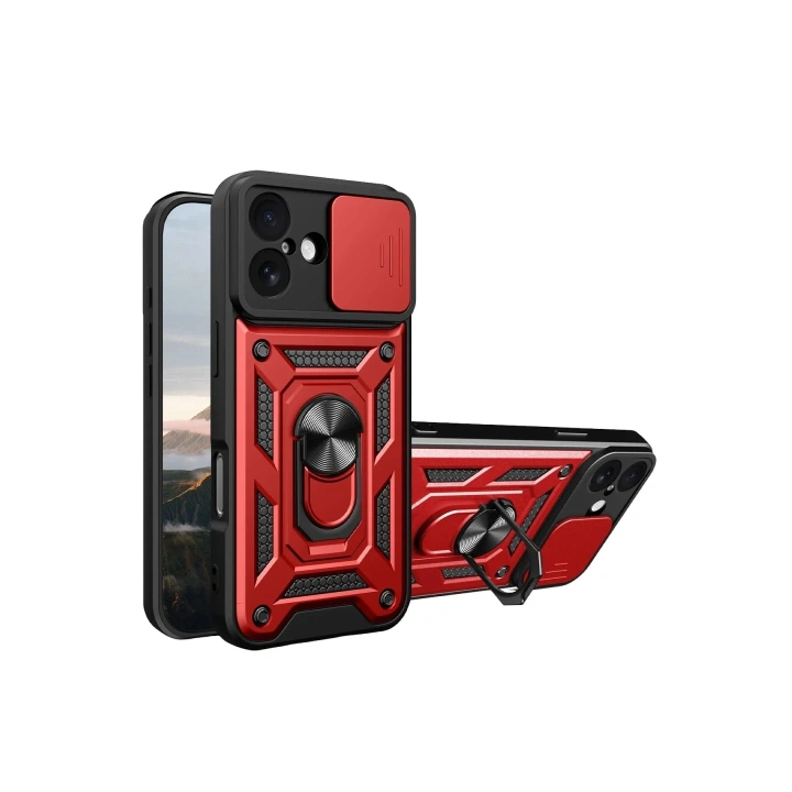 Mey İthalat®   iPhone 17 Pars Lens Yüzüklü Silikon - Kırmızı