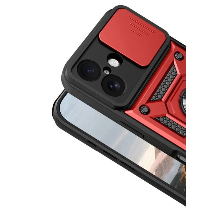 Mey İthalat®   iPhone 17 Pars Lens Yüzüklü Silikon - Kırmızı