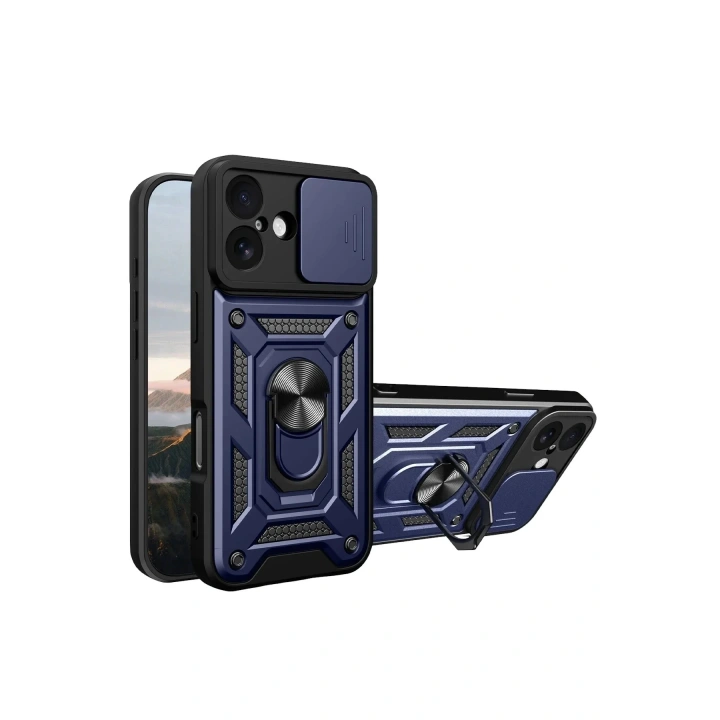 Mey İthalat®   iPhone 17 Pars Lens Yüzüklü Silikon - Lacivert