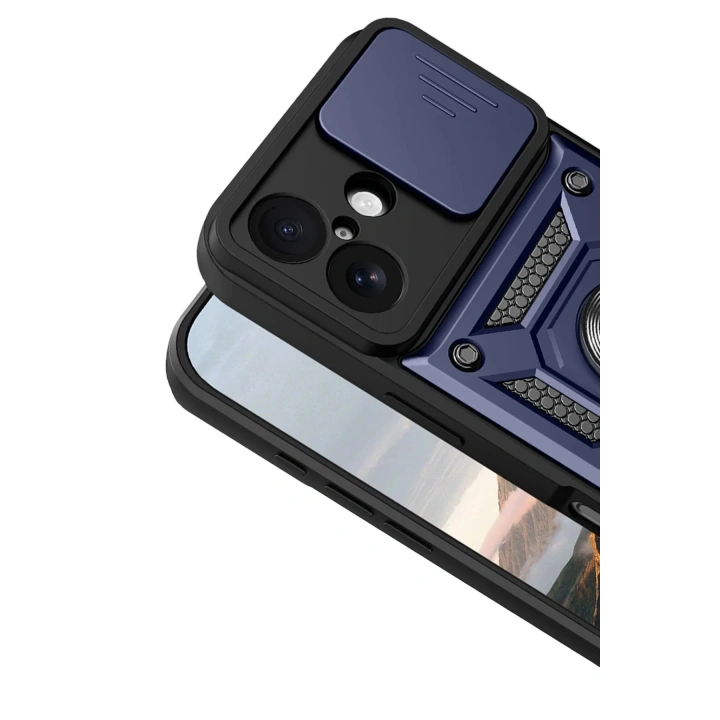 Mey İthalat®   iPhone 17 Pars Lens Yüzüklü Silikon - Lacivert